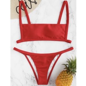 Red Ribbed Bikini